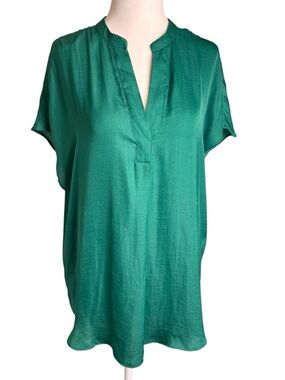 RACHEL Rachel Roy Bright Green V-Neck Short Sleeve Blouse Medium